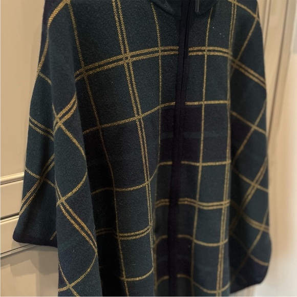 Nicole Miller poncho plaid Ralph Lauren style tartan plaid green navy gold - Picture 2 of 5